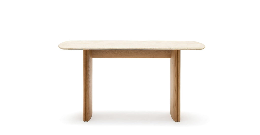 Tathra Console - Light Oak & Travertine.