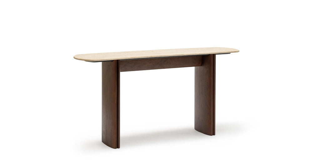 Tathra Console - Smoked Oak & Travertine.