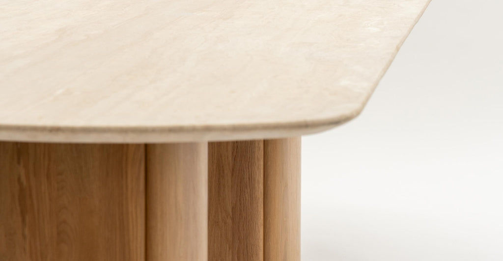 Tathra Table - Light Oak & Travertine.