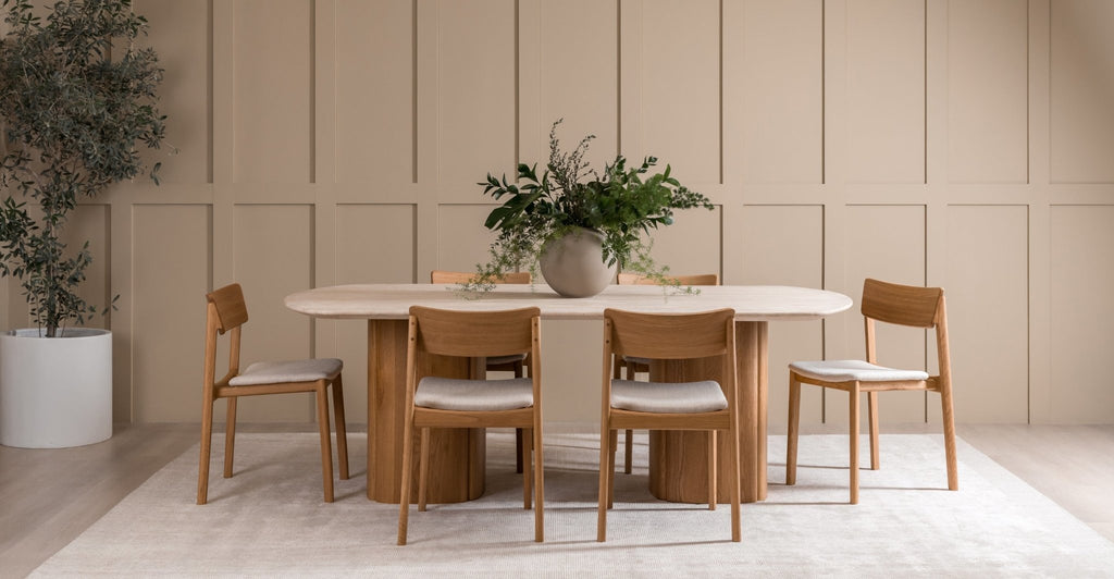 Tathra Table - Light Oak & Travertine.