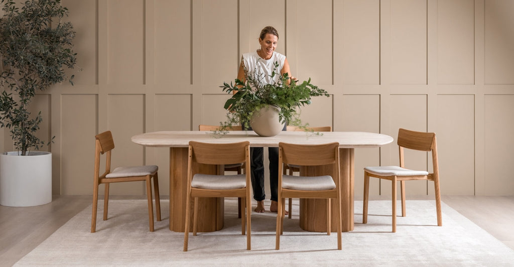 Tathra Table - Light Oak & Travertine.