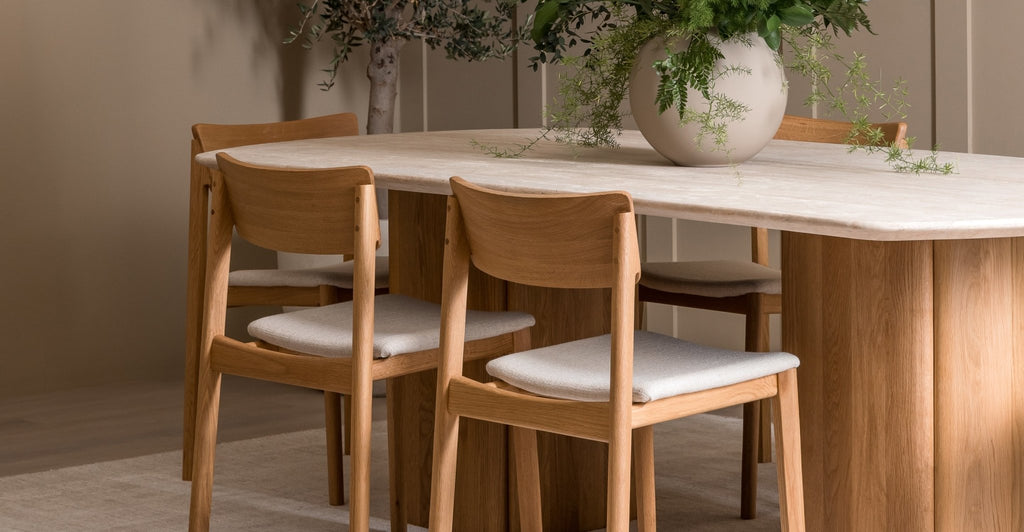 Tathra Table - Light Oak & Travertine.