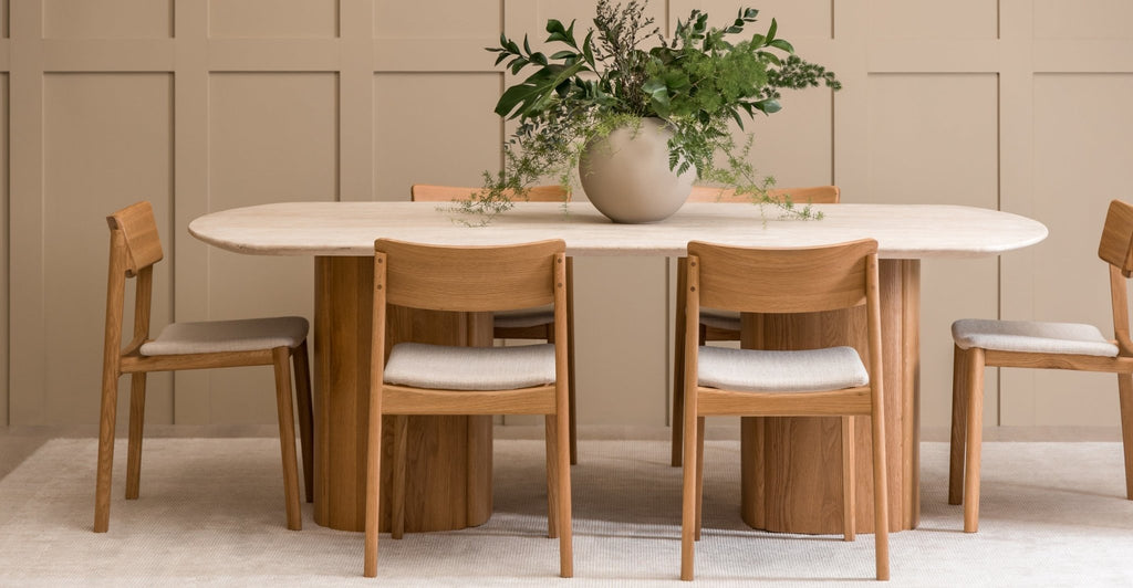 Tathra Table - Light Oak & Travertine.