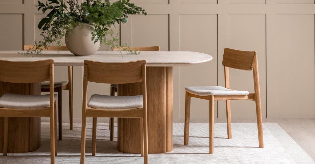 Tathra Table - Light Oak & Travertine.