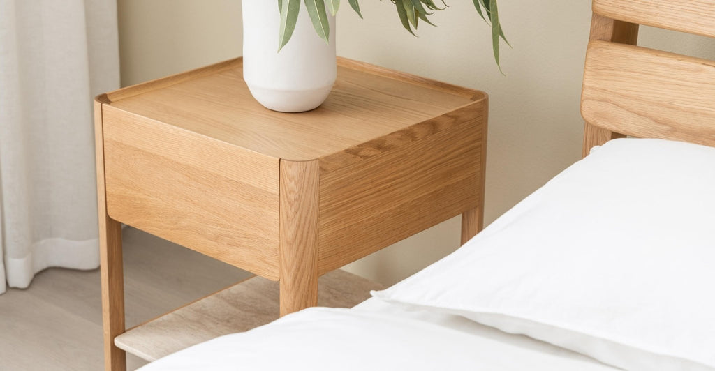 Tye Nightstand 45  - Light Oak & Travertine.