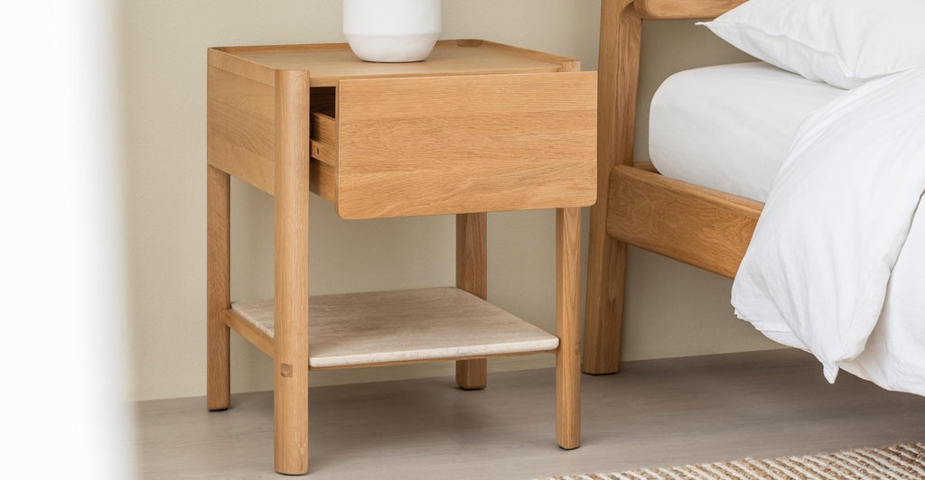 Tye Nightstand 45  - Light Oak & Travertine.