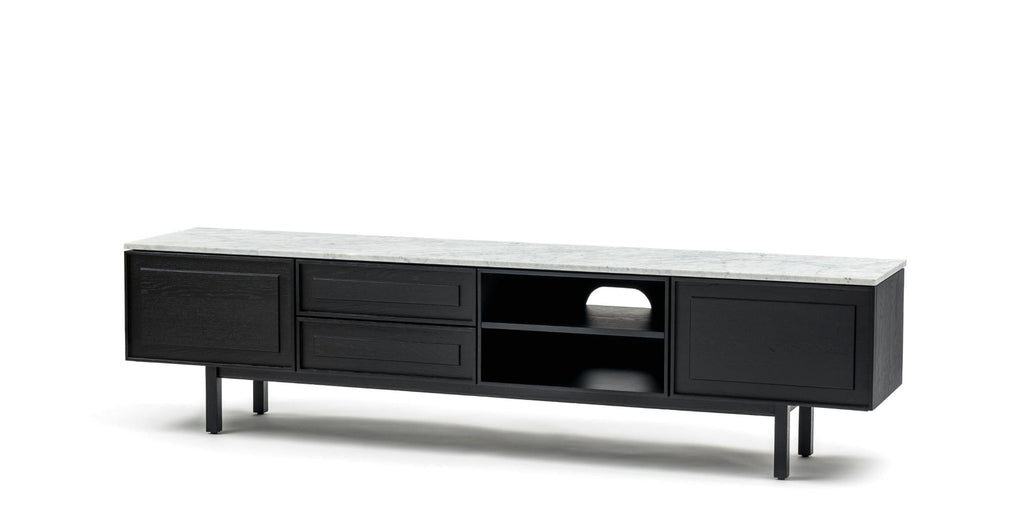 Yorke 220 Entertainment Unit - Black Oak & Bianca Carrara.