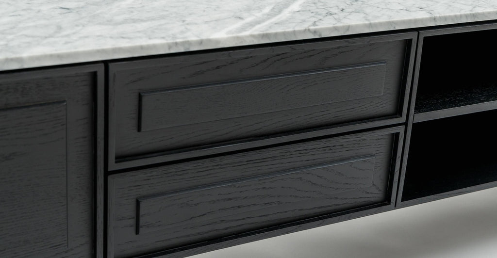 Yorke 220 Entertainment Unit - Black Oak & Bianca Carrara.