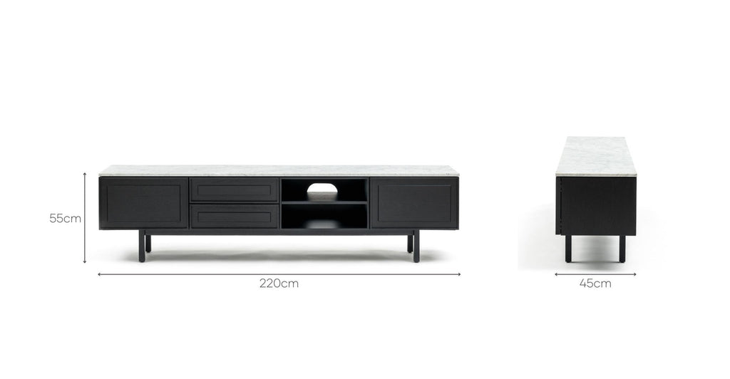 Yorke 220 Entertainment Unit - Black Oak & Bianca Carrara.