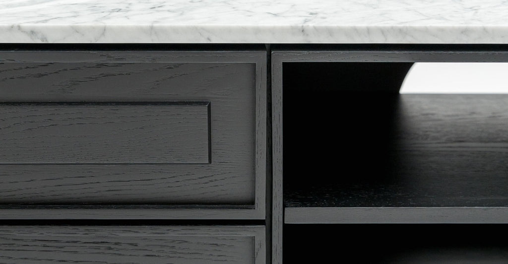 Yorke 220 Entertainment Unit - Black Oak & Bianca Carrara.