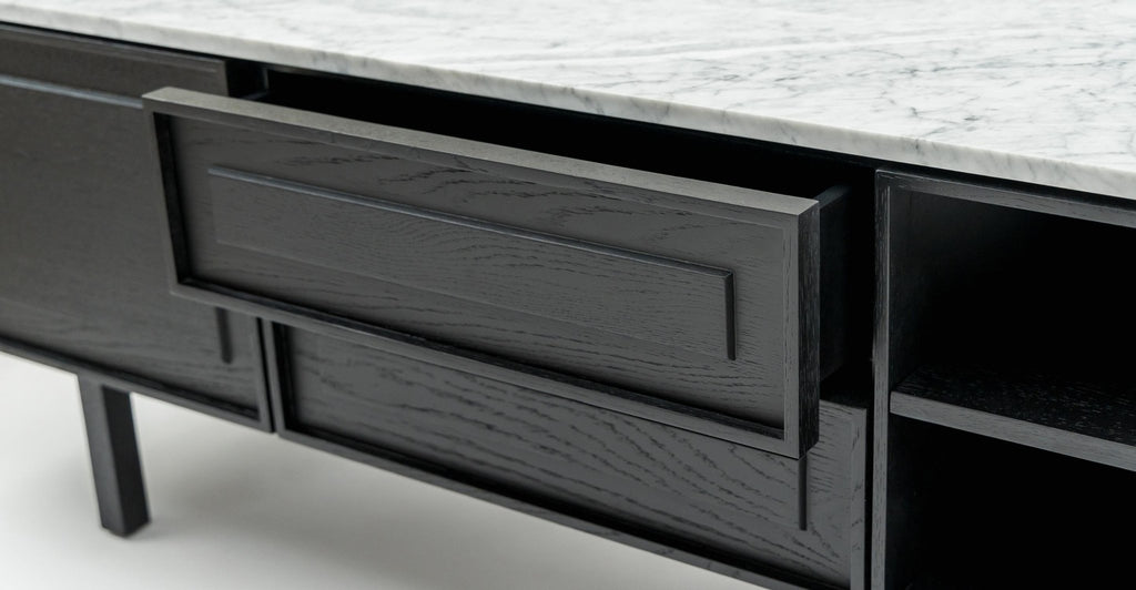 Yorke 220 Entertainment Unit - Black Oak & Bianca Carrara.