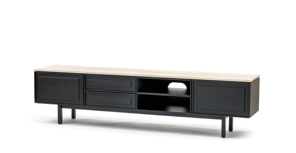 Yorke 220 Entertainment Unit - Black Oak & Travertine.