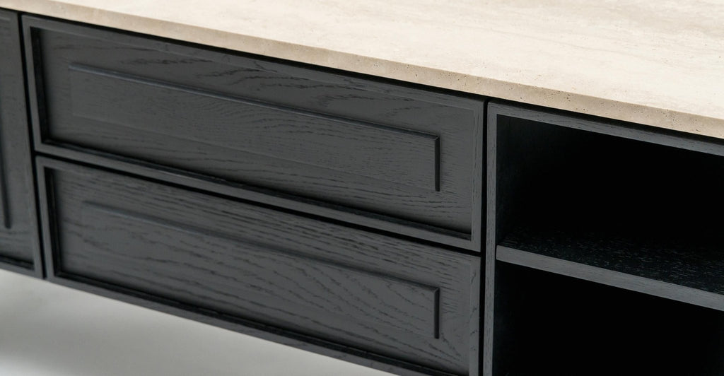 Yorke 220 Entertainment Unit - Black Oak & Travertine.