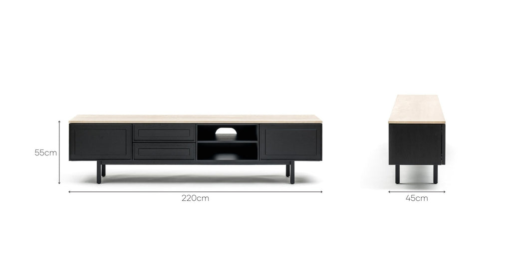 Yorke 220 Entertainment Unit - Black Oak & Travertine.