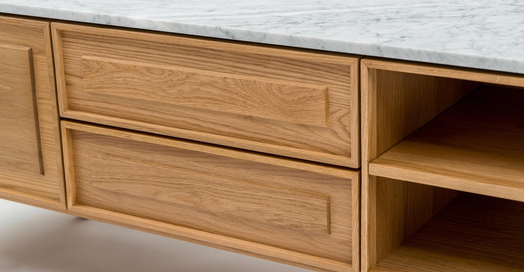 Yorke 220 Entertainment Unit - Light Oak & Bianca Carrara.