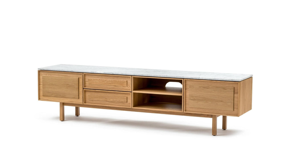 Yorke 220 Entertainment Unit - Light Oak & Bianca Carrara.