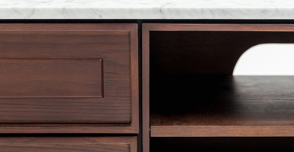 Yorke 220 Entertainment Unit - Smoked Oak & Bianca Carrara.