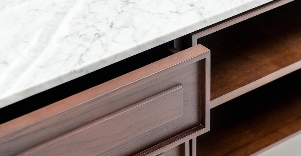 Yorke 220 Entertainment Unit - Smoked Oak & Bianca Carrara.