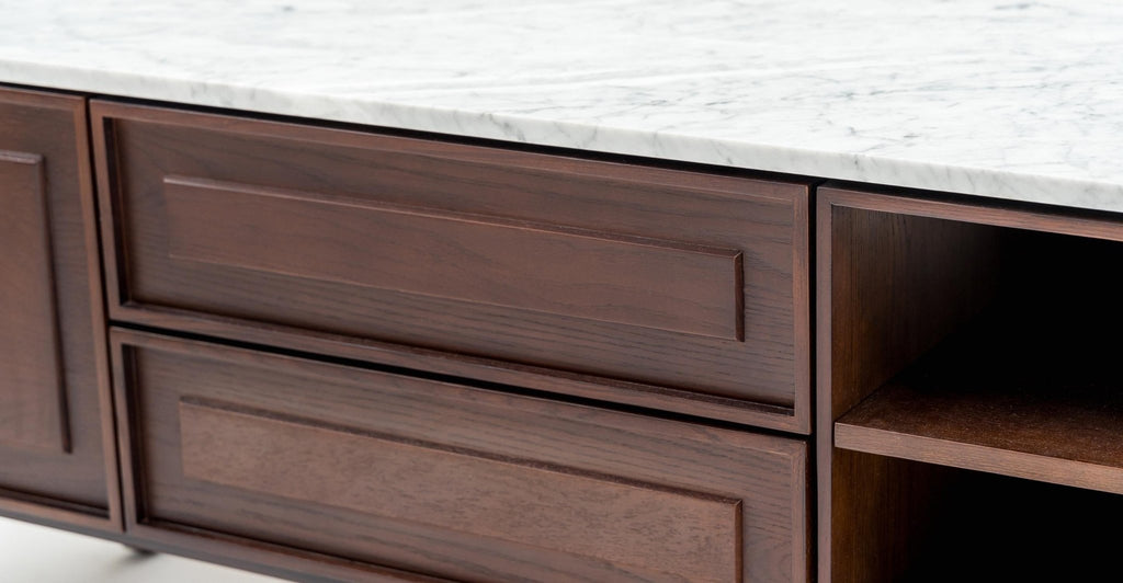 Yorke 220 Entertainment Unit - Smoked Oak & Bianca Carrara.