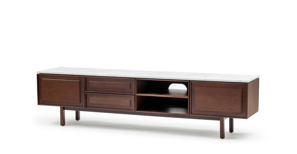 Yorke 220 Entertainment Unit - Smoked Oak & Bianca Carrara.