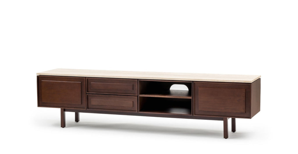 Yorke 220 Entertainment Unit - Smoked Oak & Travertine.