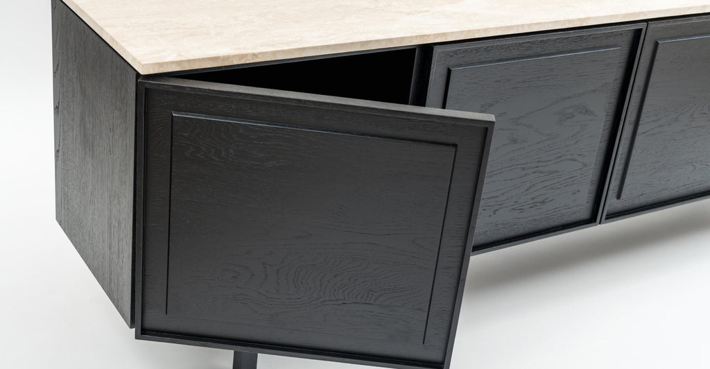 Yorke 220 Sideboard - Black Oak & Travertine.