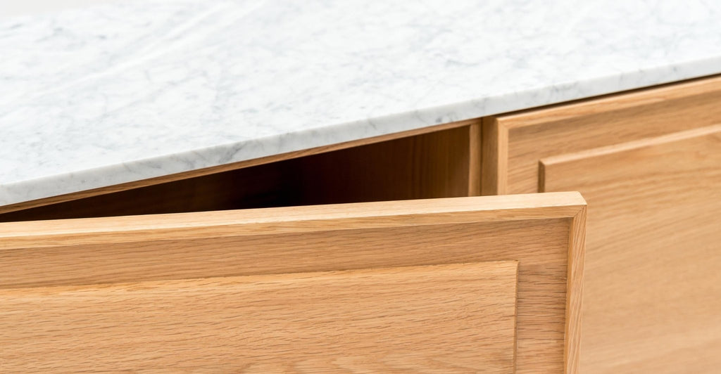 Yorke 220 Sideboard - Light Oak & Bianca Carrara.