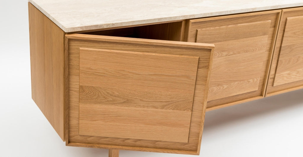 Yorke 220 Sideboard - Light Oak & Travertine.